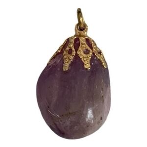 Natural Purple Amethyst Tumbled Stone Pendant Gold Tone Cap Jewelry